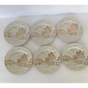 Vtg Kutani Japan Handpainted White Porcelain Gold Gilded Salad Plates Lot Of 6